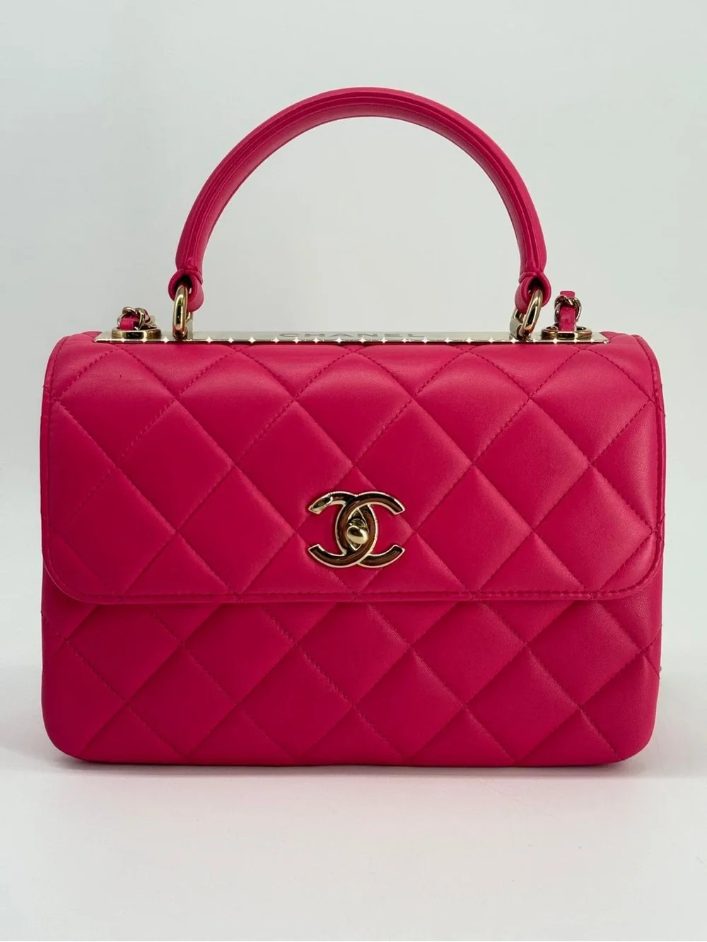 Chanel Trendy CC Pink Lambskin Quilted Top Handle Bag
